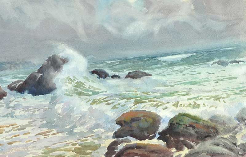 IRISH SCHOOL - SEASCAPE, WATERCOLOUR DRAWING at Ross's Online Art Auctions