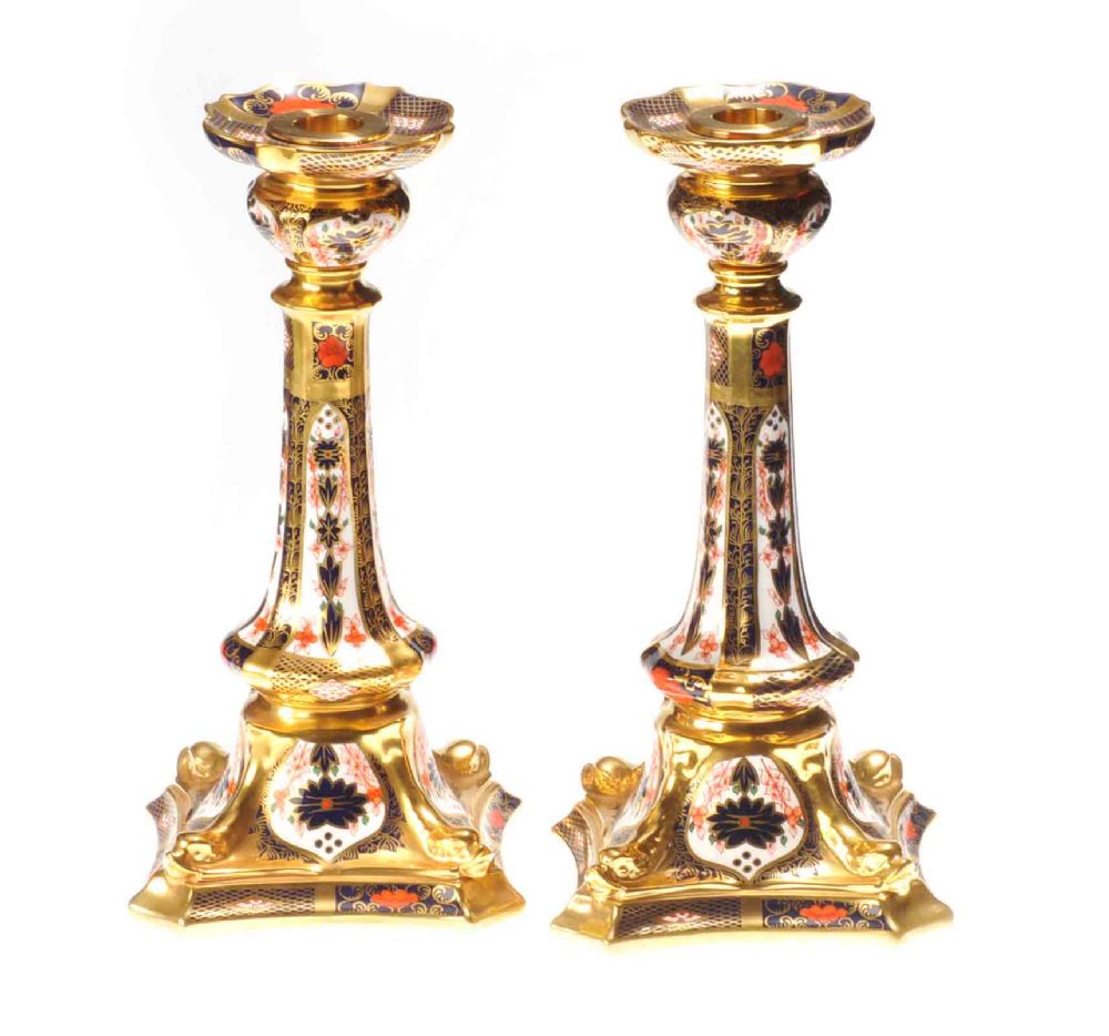 PAIR OF ROYAL CROWN DERBY CANDLESTICKS at Ross's Online Art Auctions