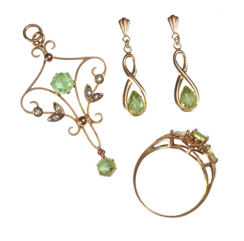 Antique Peridot and Pearl earrings, 9k gold, Edwardian – StolenAttic
