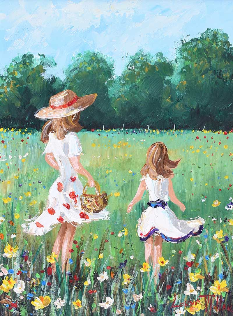 GATHERING WILD FLOWERS by Lorna Millar at Ross's Online Art Auctions