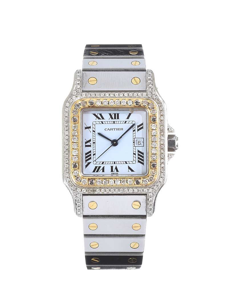 'SANTOS DE CARTIER' STAINLESS STEEL AND 18CT GOLD DIAMOND-SET LADY'S ...