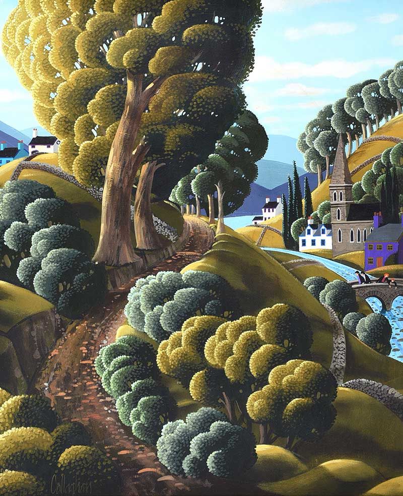 STONE BRIDGE TO THE VILLAGE by George Callaghan at Ross's Online Art Auctions
