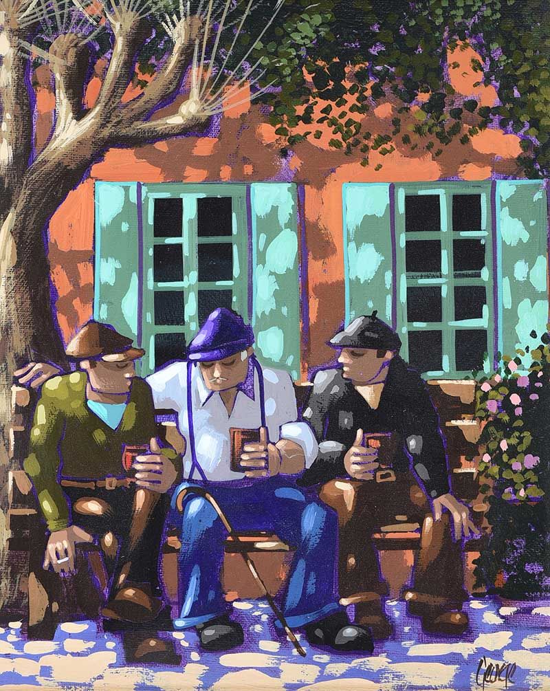SUN & SHADE IN THE VILLAGE SQUARE by George Callaghan at Ross's Online Art Auctions