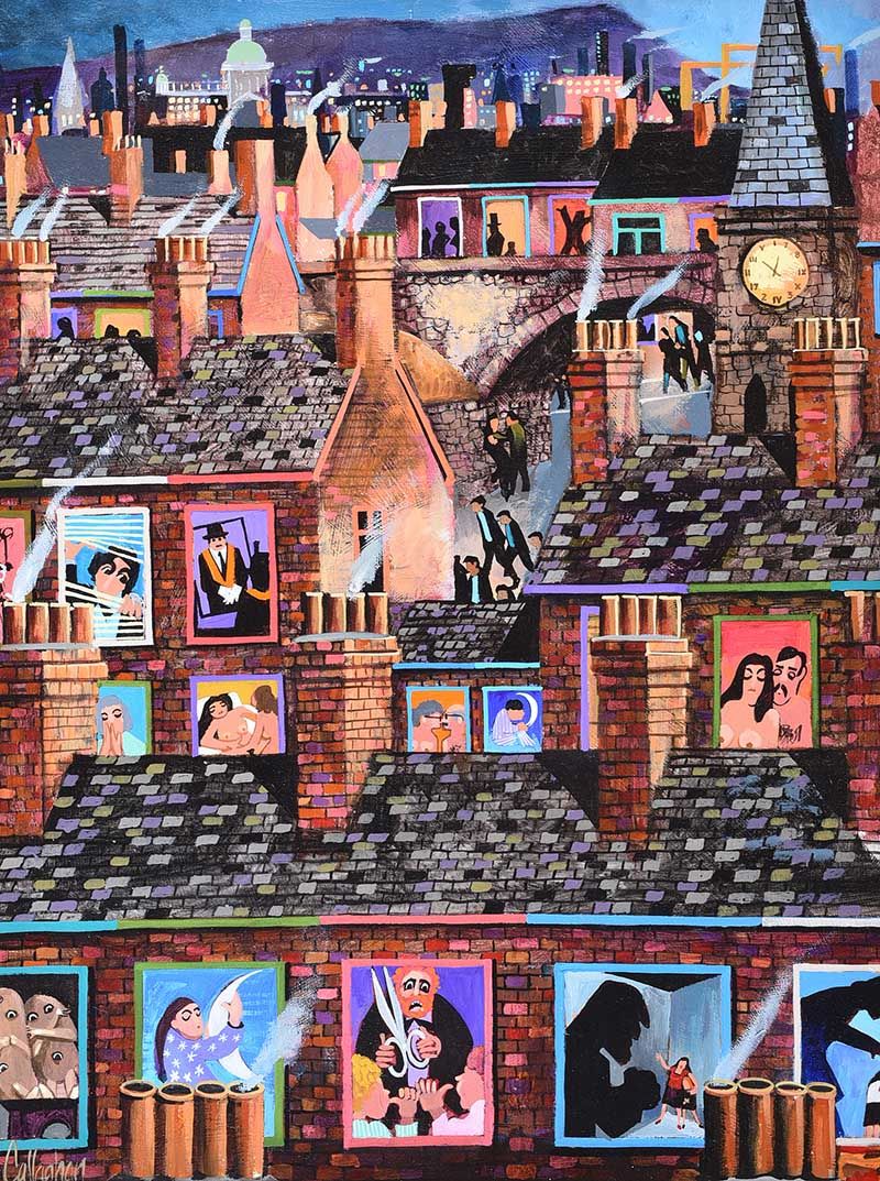 GOINGS ON, EAST BELFAST by George Callaghan at Ross's Online Art Auctions