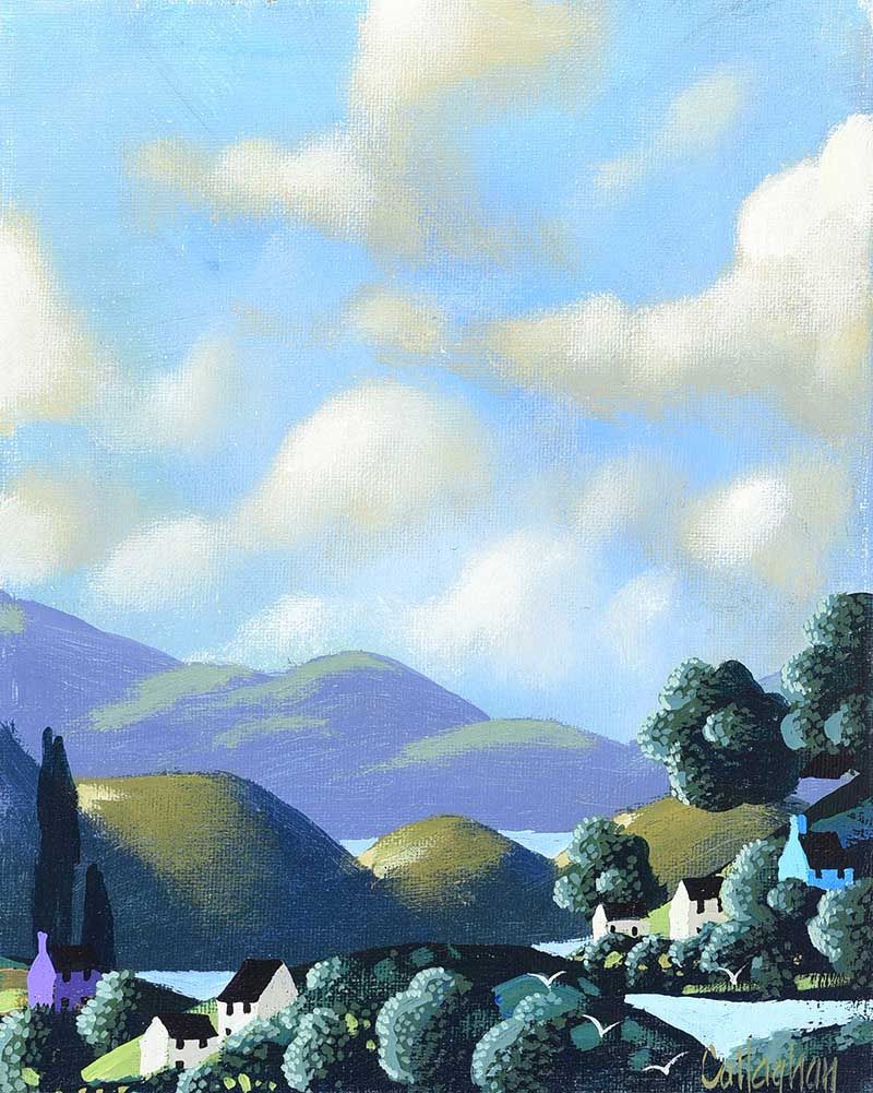 HILLS BY THE LOUGH by George Callaghan at Ross's Online Art Auctions