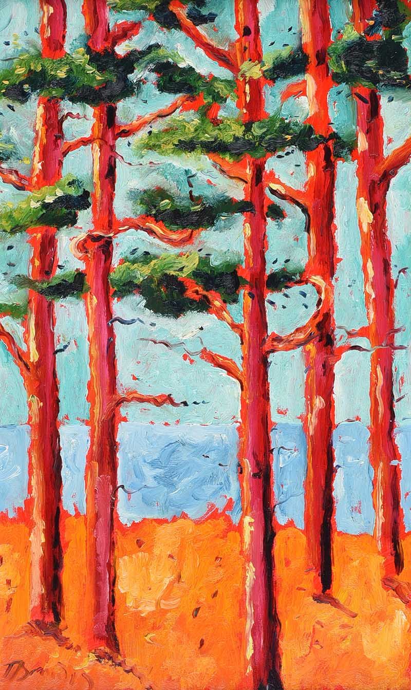 FIVE TREES BY THE SHORE by Trevor Brown at Ross's Online Art Auctions