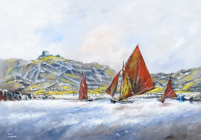 GALWAY HOOKERS AT INISHEER, COUNTY GALWAY by Niall Campion at Ross's Online Art Auctions