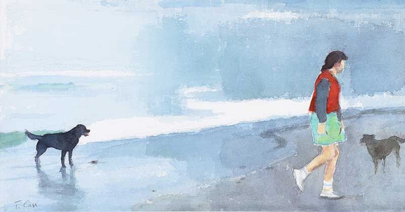 A WALK ALONG THE BEACH by Tom Carr HRHA HRUA at Ross's Online Art Auctions