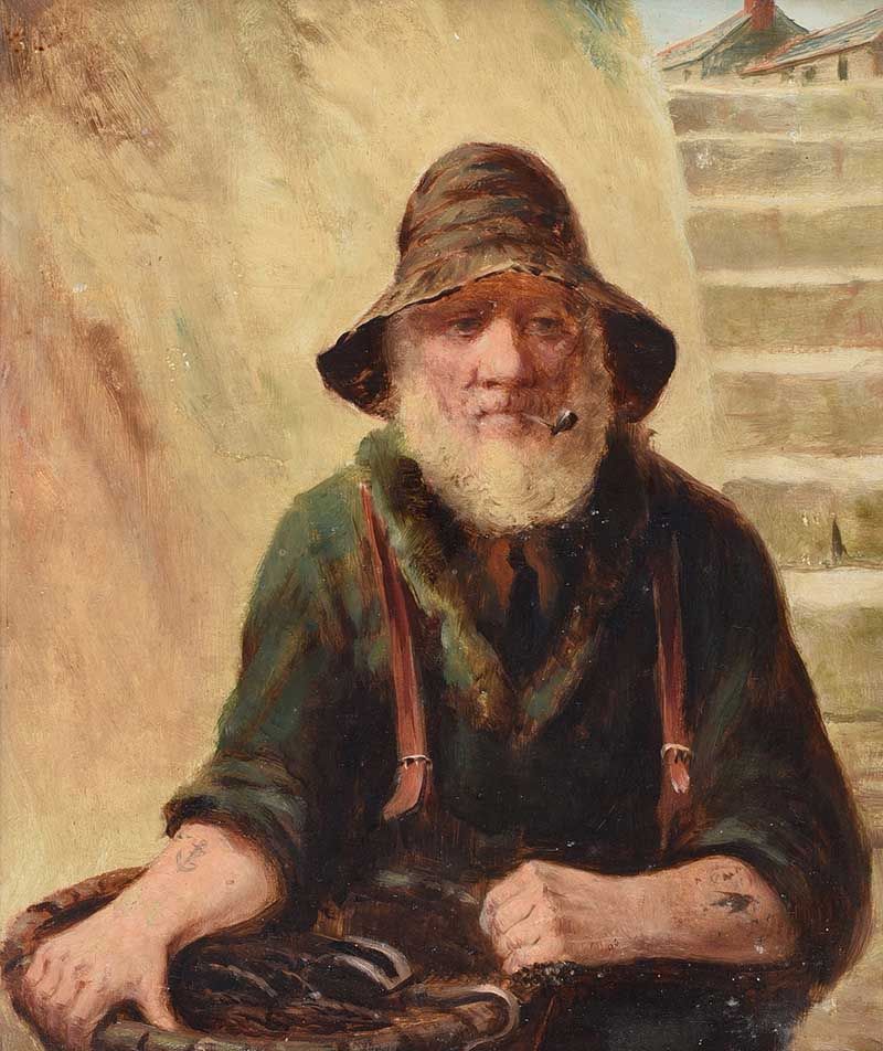 THE EEL FISHERMAN by David W. Haddon RBA at Ross's Online Art Auctions