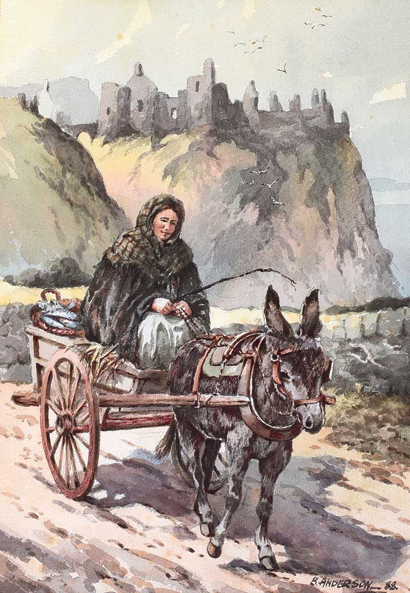 SHAWLIE ON THE ROAD BY DUNLUCE CASTLE by Bobbie Anderson at Ross's Online Art Auctions