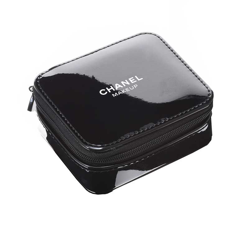 CHANEL BLACK PATENT LEATHER MAKEUP POUCH