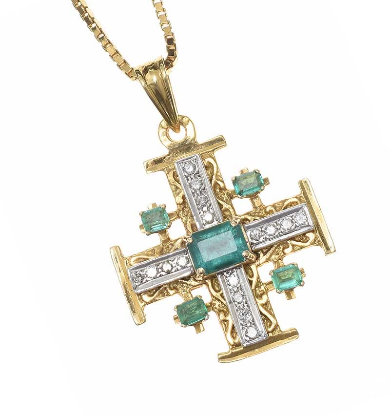 Vintage 14k Yellow Gold Jerusalem Cross Pendant / Charm with a blue center  stone | eBay
