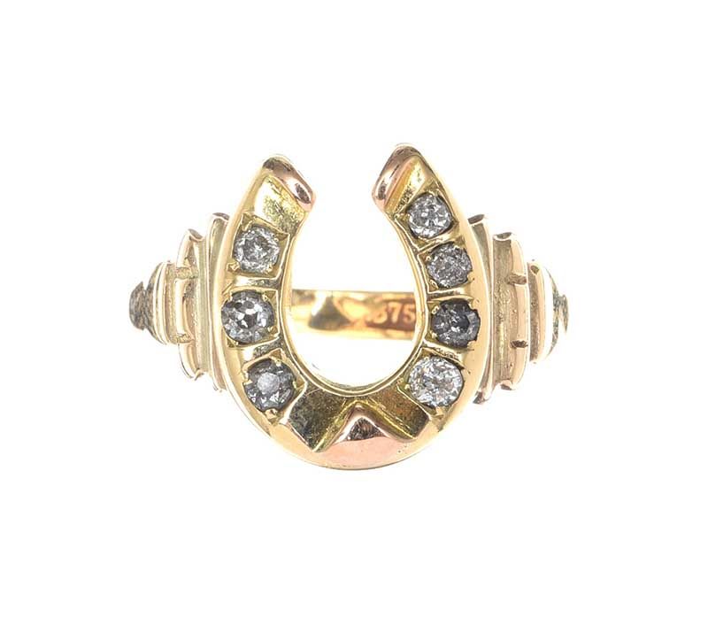 ANTIQUE 9CT GOLD DIAMOND HORSESHOE RING at Ross's Online Art Auctions