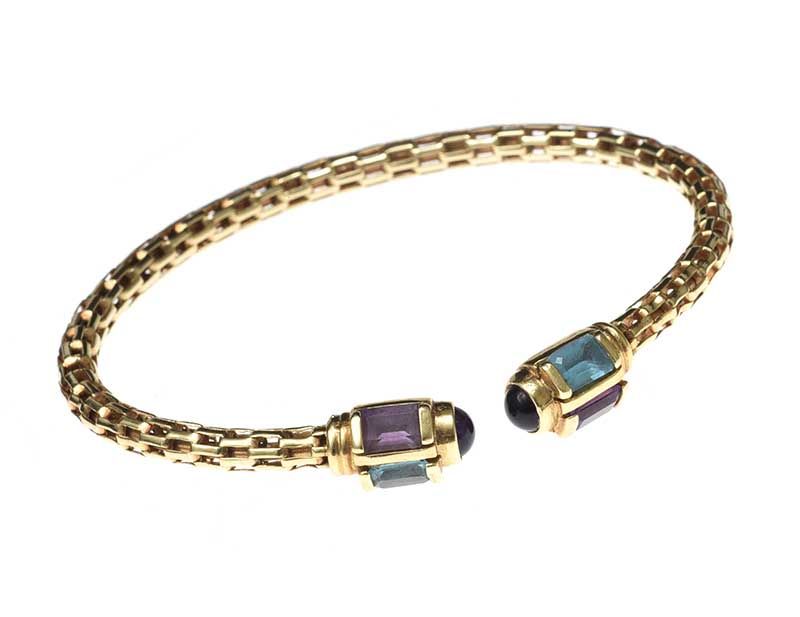 14CT GOLD AMETHYST AND TOPAZ BANGLE at Ross's Online Art Auctions