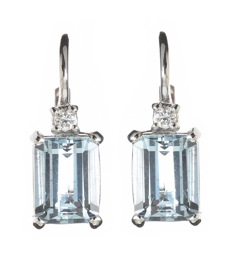 18CT WHITE GOLD AQUAMARINE AND DIAMOND EARRINGS at Ross's Online Art Auctions