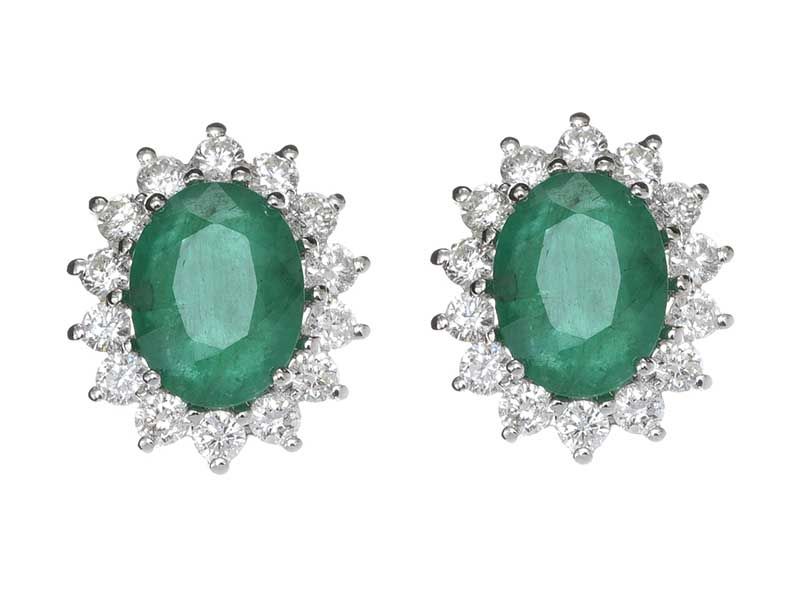 18CT WHITE GOLD EMERALD AND DIAMOND EARRINGS at Ross's Online Art Auctions