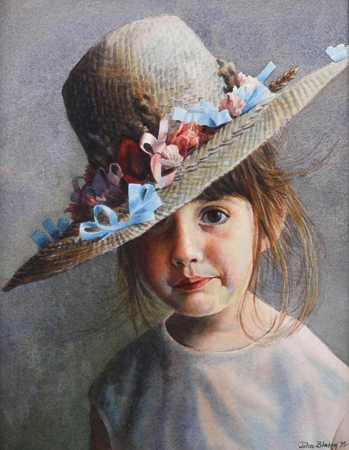 YOUNG GIRL IN A SUMMER STRAW HAT by John Blakey at Ross's Online Art Auctions
