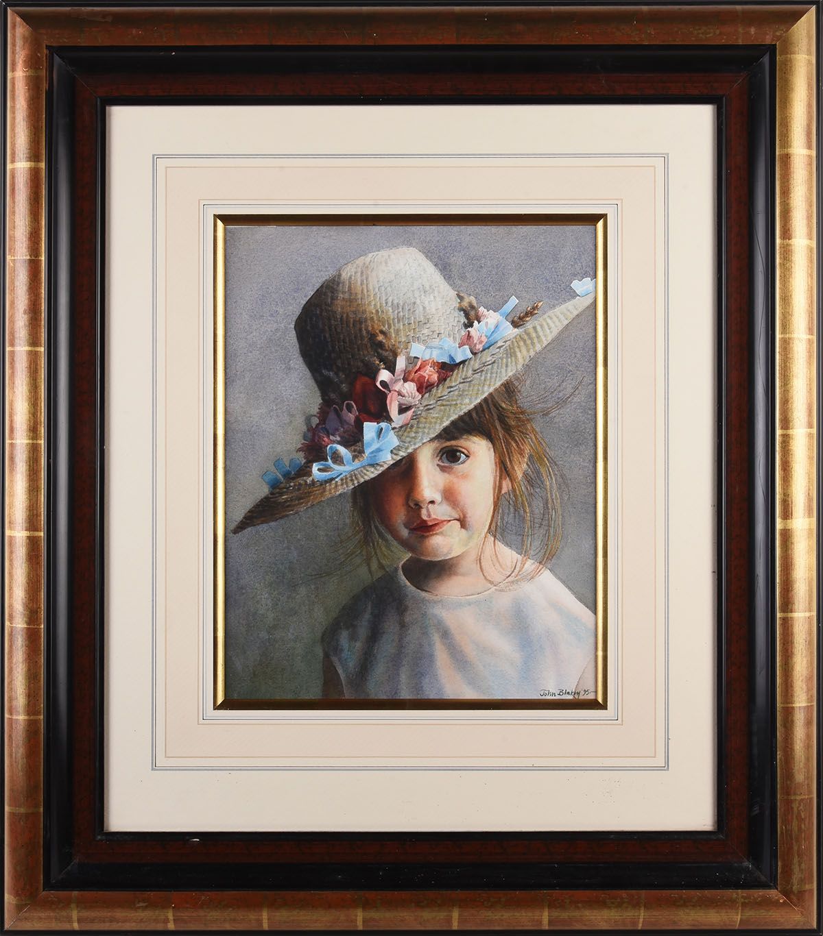 YOUNG GIRL IN A SUMMER STRAW HAT by John Blakey at Ross's Online Art Auctions