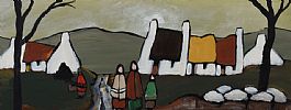 THREE SHAWLIES BY THE COTTAGES by Irish School at Ross's Online Art Auctions