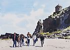 WALKING ON DOWNHILL BEACH by Kenny Hayes at Ross's Online Art Auctions