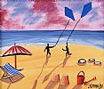 KITE FLYING AT THE BEACH by John Ormsby at Ross's Online Art Auctions