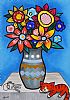 CAT SLEEPING BY THE VASE OF FLOWERS by George Smyth at Ross's Online Art Auctions
