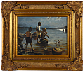 BOYS SAILING A MODEL BOAT by Continental School at Ross's Online Art Auctions