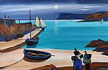 AT BALLYCASTLE PIER WITH FAIRHEAD by J.P. Rooney at Ross's Online Art Auctions