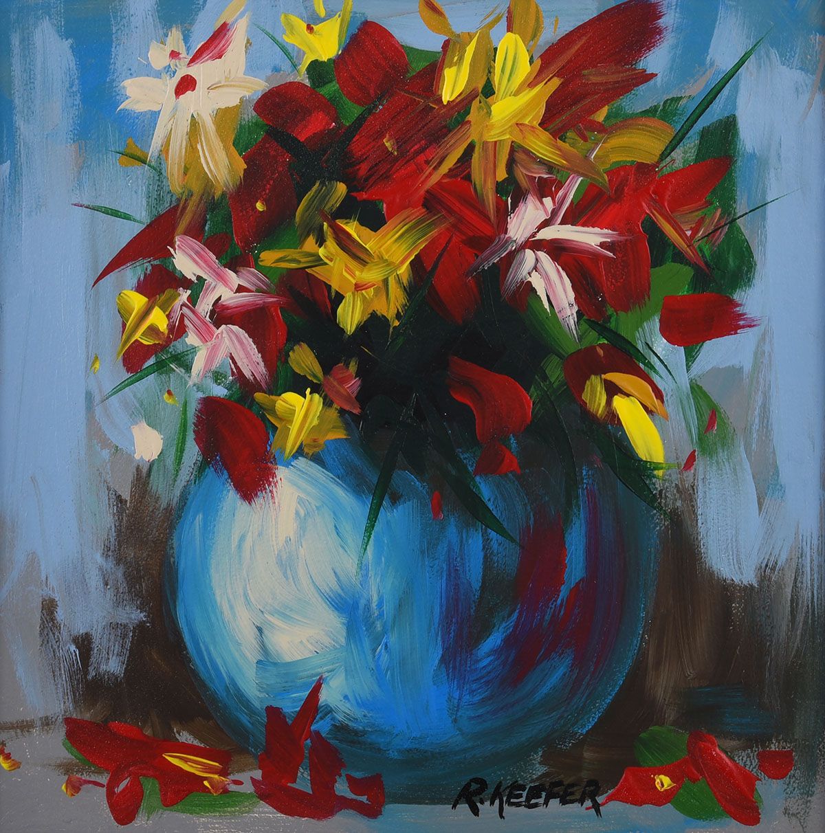 BLUE VASE WITH FLOWERS by Ronald Keefer at Ross's Online Art Auctions