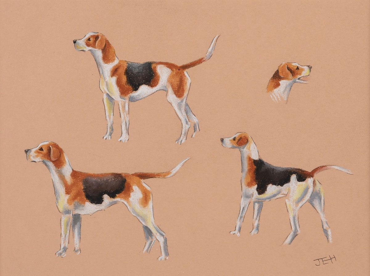 STUDY OF BEAGLE HOUNDS by J.E. Heasley at Ross's Online Art Auctions