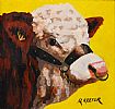 SHOW BULL ON YELLOW by Ronald Keefer at Ross's Online Art Auctions