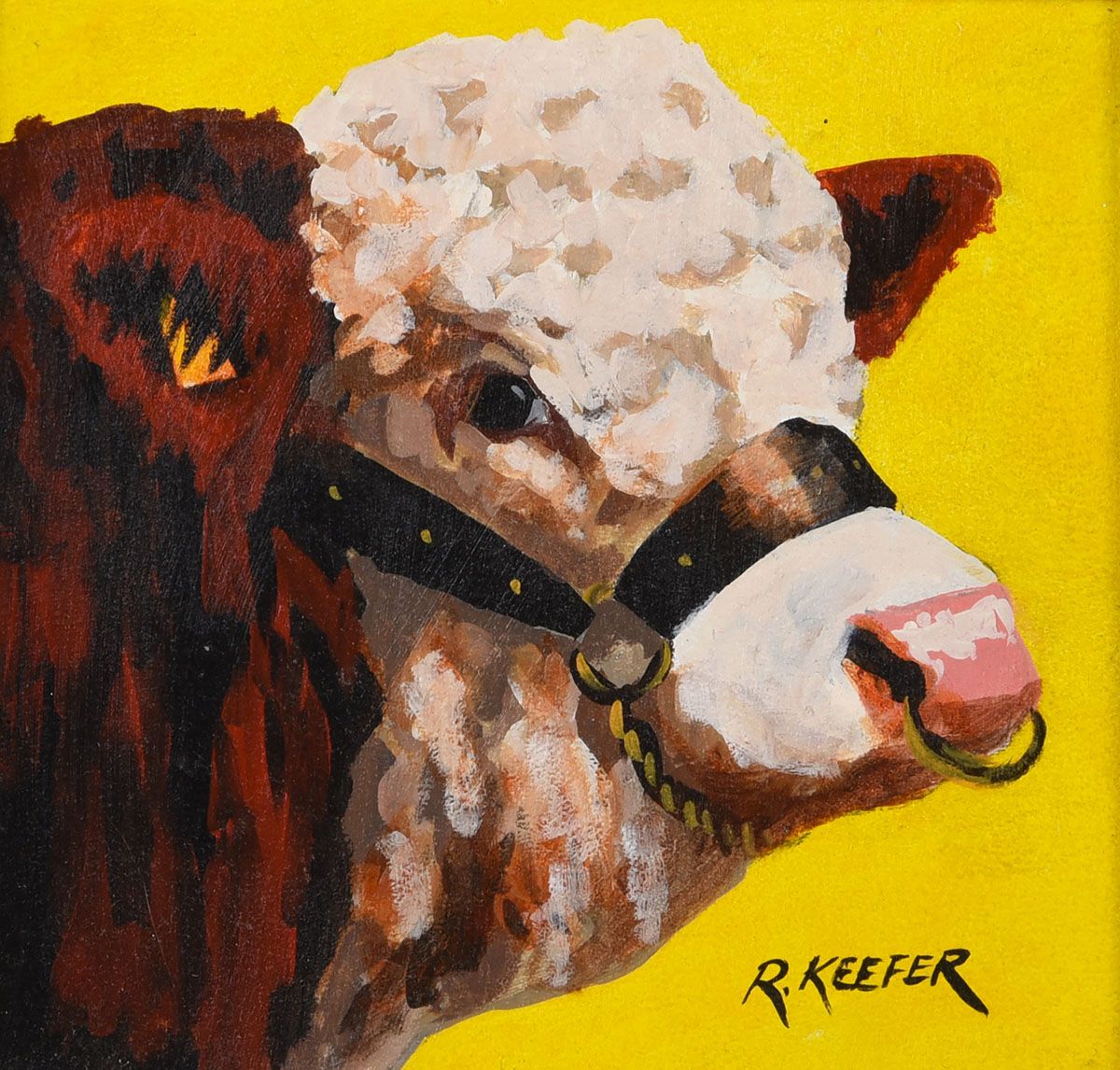 SHOW BULL ON YELLOW by Ronald Keefer at Ross's Online Art Auctions