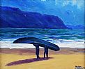 CURRACH MEN ON KEEL BEACH, ACHILL ISLAND by Sean Loughrey at Ross's Online Art Auctions