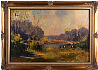 CATTLE GRAZING BY A RIVER by George K. Gillespie at Ross's Online Art Auctions
