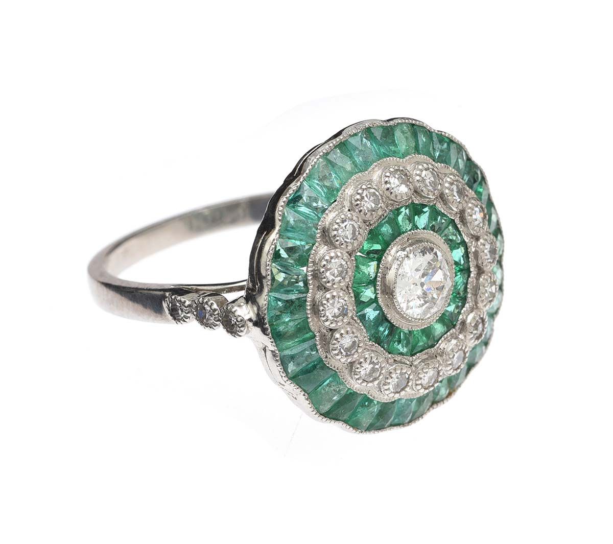 PLATINUM EMERALD AND DIAMOND TARGET RING at Ross's Online Art Auctions