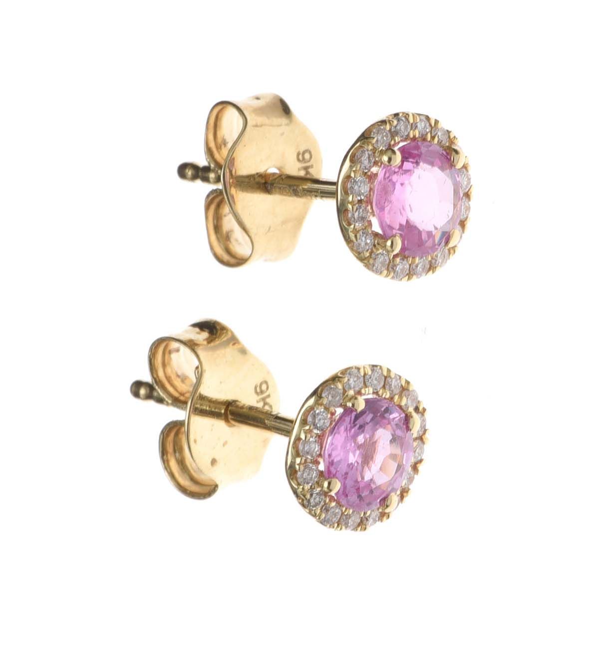 9CT GOLD PINK SAPPHIRE AND DIAMOND EARRINGS at Ross's Online Art Auctions