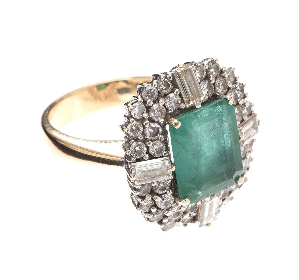 18CT GOLD EMERALD AND DIAMOND COCKTAIL RING
 at Ross's Online Art Auctions