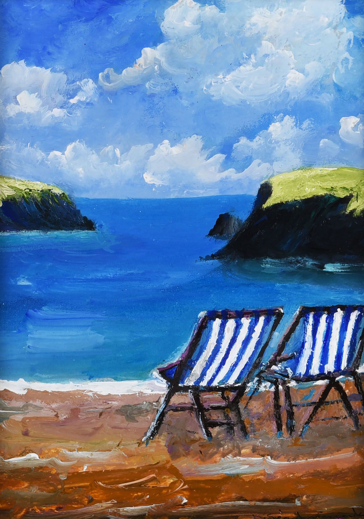 DECK CHAIRS ON SILVER STRAND BEACH, DONEGAL by Sean Lorinyenko at Ross's Online Art Auctions