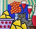 GREY CAT WITH WINE & FRUIT by George Smyth at Ross's Online Art Auctions