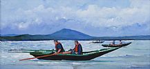 THE FANAD CURRACH MEN AT DOWNINGS SEAFRONT by Sean Lorinyenko at Ross's Online Art Auctions