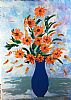 PINK GERBERAS & CHILLES IN A BRISTOL BLUE VASE by Gerald G. Beattie at Ross's Online Art Auctions