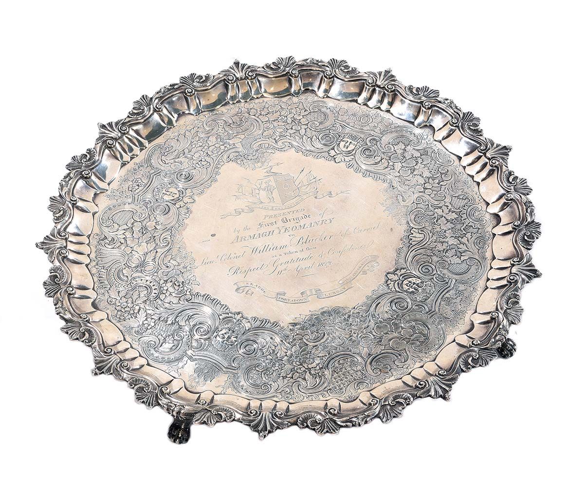 VERY FINE IRISH SILVER PRESENTATION TRAY at Ross's Online Art Auctions