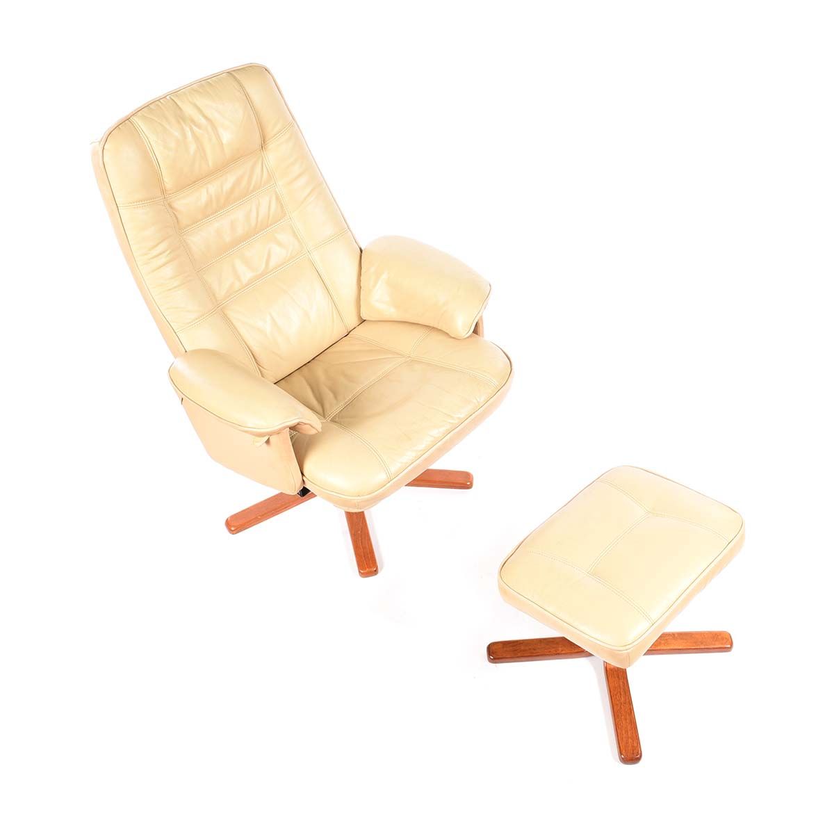 MID CENTURY LEATHER SWIVEL CHAIR & FOOTSTOOL at Ross's Online Art Auctions