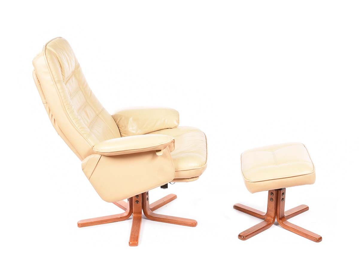 MID CENTURY LEATHER SWIVEL CHAIR & FOOTSTOOL at Ross's Online Art Auctions