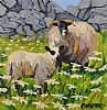 SHEEP BY A STONE WALL by Ronald Keefer at Ross's Online Art Auctions