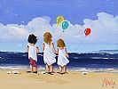CHILDREN ON THE BEACH WITH BALLOONS by Michelle Carlin at Ross's Online Art Auctions