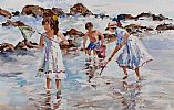 THREE CHILDREN BY THE ROCKS by Lorna Millar at Ross's Online Art Auctions