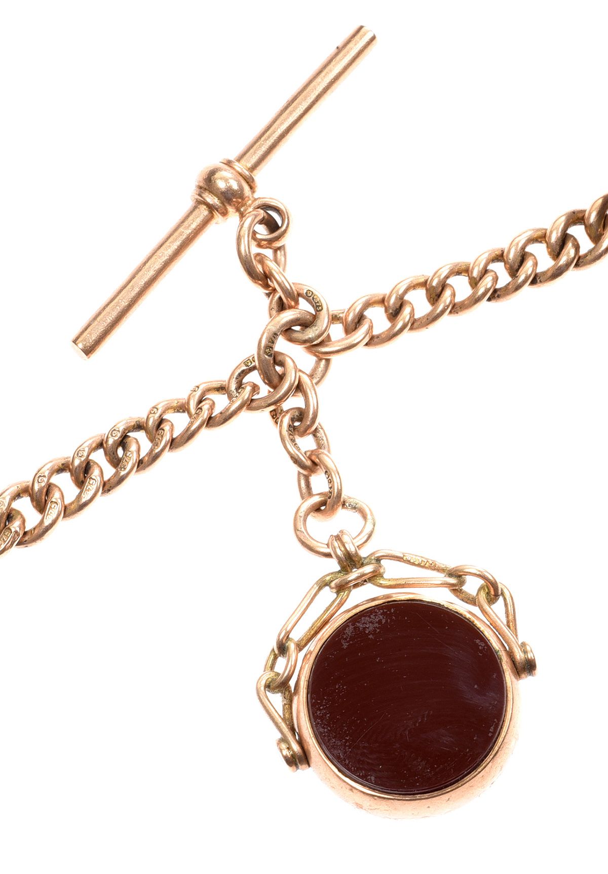 9CT ROSE GOLD ALBERT CHAIN & FOB at Ross's Online Art Auctions