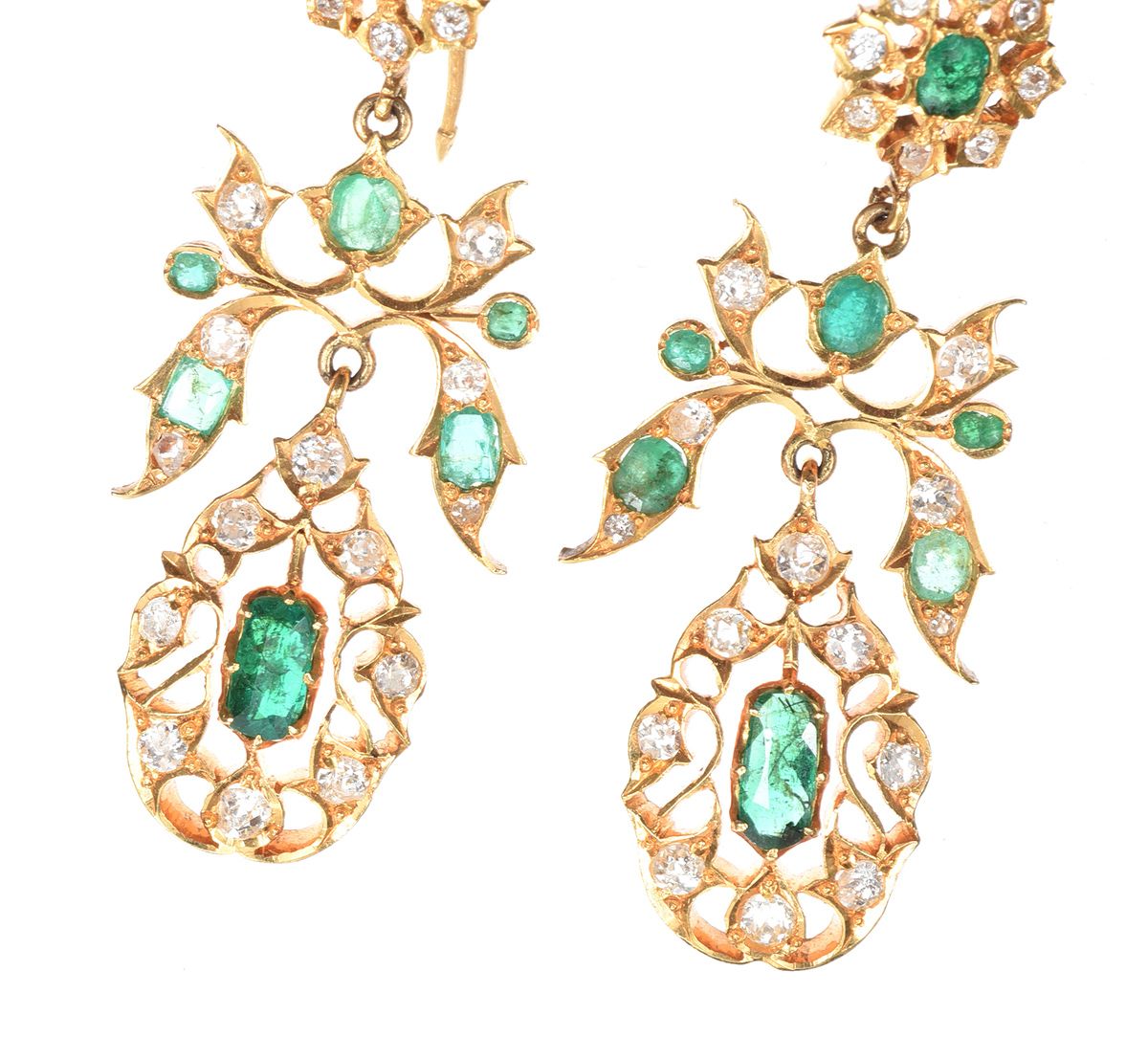GOLD-TONE EMERALD & DIAMOND EARRINGS at Ross's Online Art Auctions