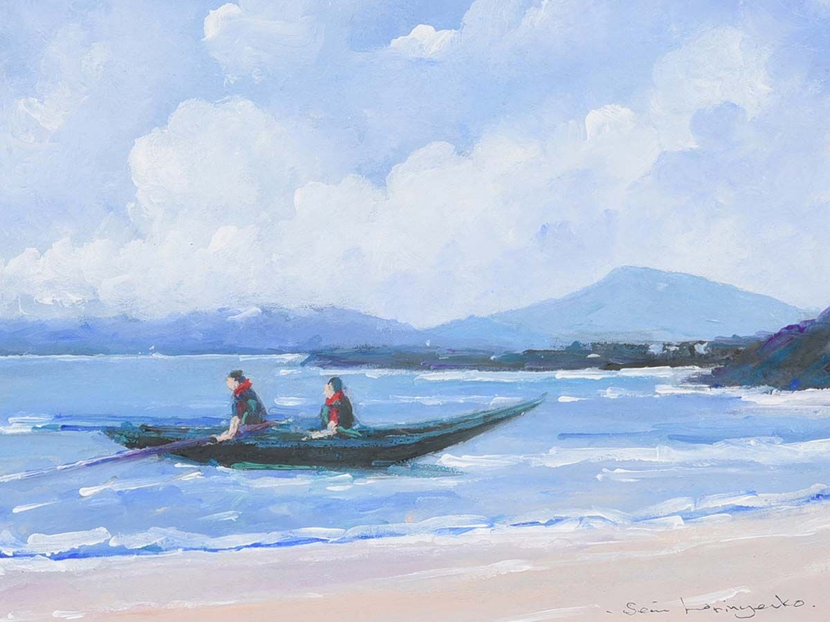 THE CURRACH COMING ASHORE AT DOWNINGS by Sean Lorinyenko at Ross's Online Art Auctions